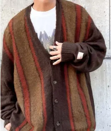 Java 스트라이프 니트 가디건 브라운 오렌지 루즈핏