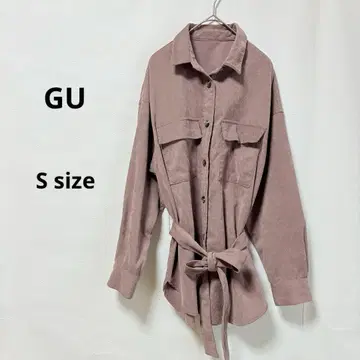 GU 코듀로이 벨티드 오버사이즈 셔츠 S 핑크 긴팔