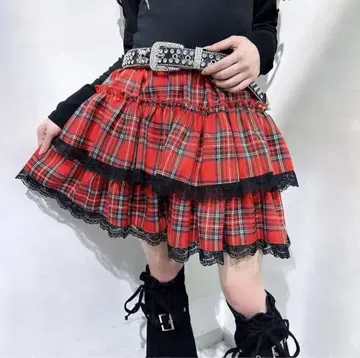 볼칸 & 아프로디테 폭신폭신 티어드 레이스 스커트 (RED)