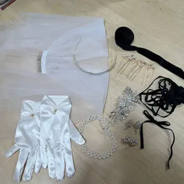 웨딩 베일 장갑 티아라 액세서리 세트