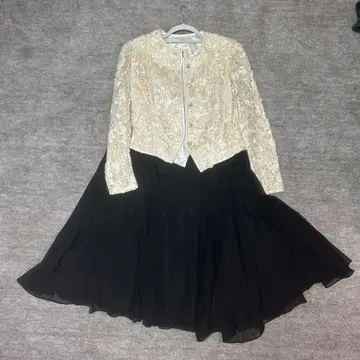 드레스 세트 PATIO WEAR 아이보리 레이스 노카라 자켓