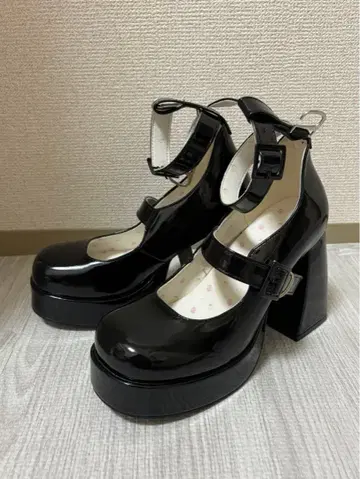 스트랩 펌프스 통굽 신발 펌프스 블랙