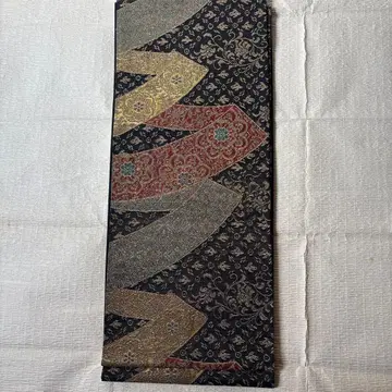 블랙 베이스 니시진 파도 무늬 후쿠로 오비