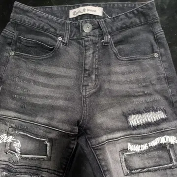 데미지 가공 스키니 데님 다크 그레이