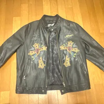 Ed Hardy 가죽 자켓 크로스 자수