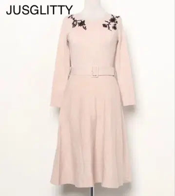 JUSGLITTY 배색 비즈 자수 니트 원피스