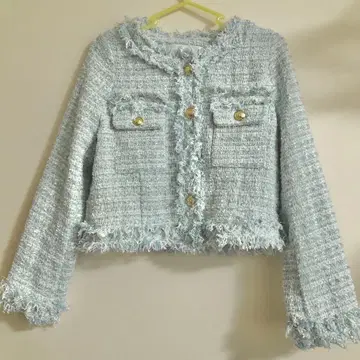Tocco closet 스카이블루 계열 트위드 프린지 자켓