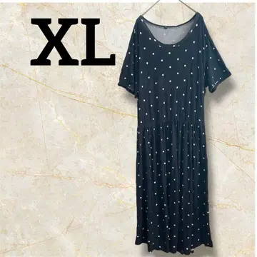 반팔 롱 원피스 [ XL ] 도트 무늬 티셔츠 도트 화이트 블랙