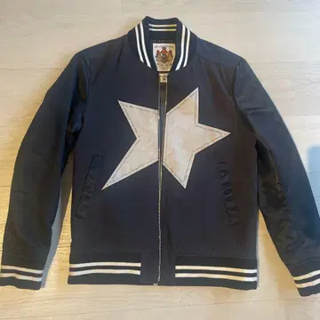 블랙 별 모양 패치 바시티 자켓