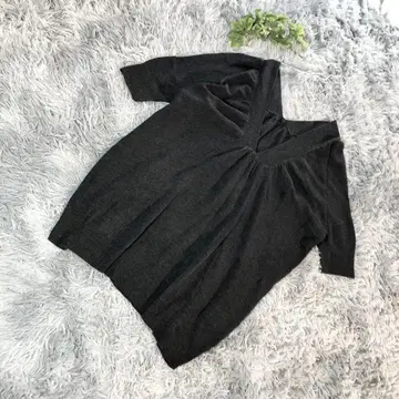 칼라바사 [M] 루즈핏 블랙 반팔 니트 롱 스웨터 상의 V넥