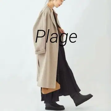 [플라주] 해밀턴 노카라 코트 베이지 계열 울 롱 코트 36