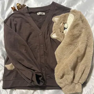 고양이 귀 디자인 루즈핏 브라운 가디건 새상품급 사이즈 F