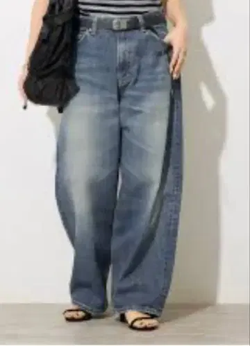 리 배기 데님 블루