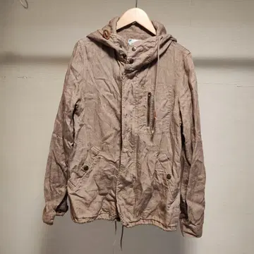 후드 부착 베이지 자켓 린넨 100%