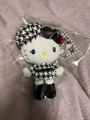 마스코트 홀더 흑백 걸리시 쌍둥이 코디 하운드투스 체크 패턴 키티