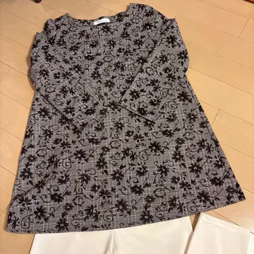 TABASA 브라운 계열 글렌체크 패턴 긴팔 튜닉