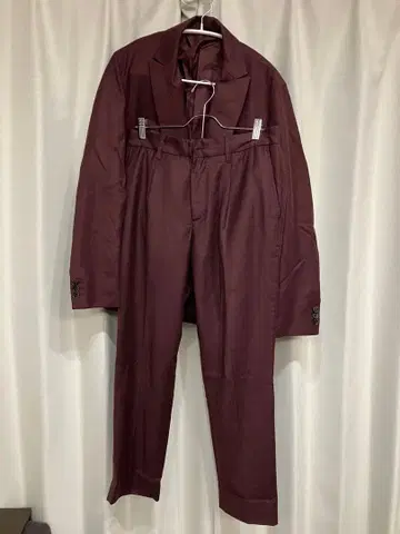 버건디 더블 브레스트 수트 세트