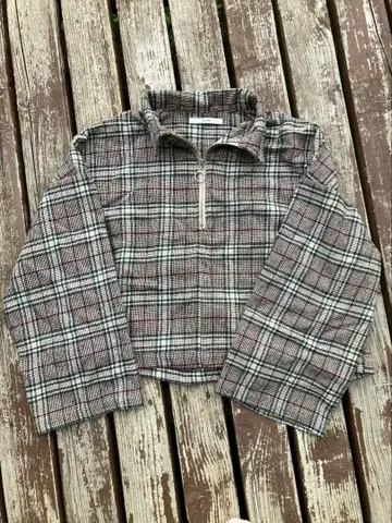 차오패닉 체크 무늬 하프 지퍼 상의 짧은 기장