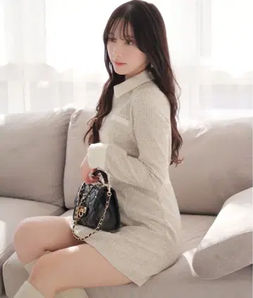 LIPSERVICE 프론트 ZIP 트위드 원피스