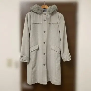 DHC 퍼 후드 롱 코트 그레이