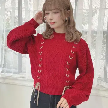 F i.n.t 더블 레이스업 케이블 니트 풀오버 레드