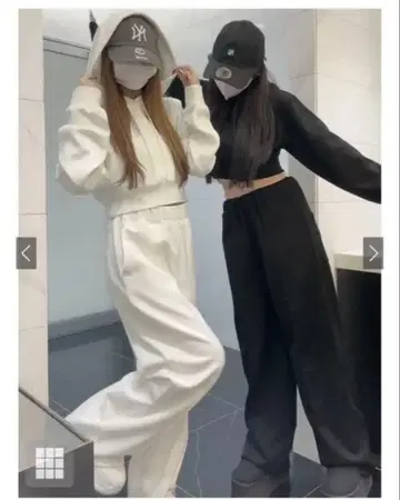 GRL 프리 사이즈 숏 기장 후드티 x 와이드 팬츠 셋업