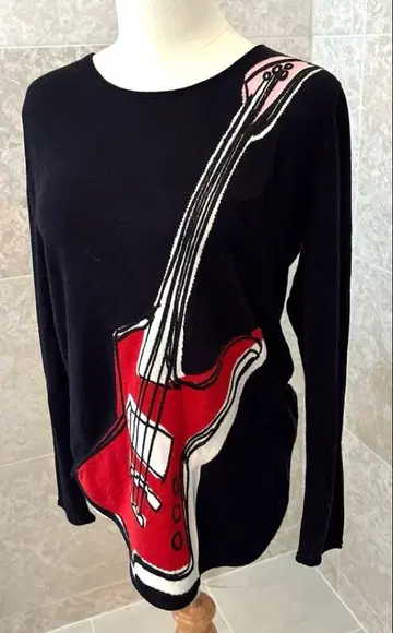 [ 락 애호가에게 바치고 싶은 ] 기타 프린트 긴팔 스웨터