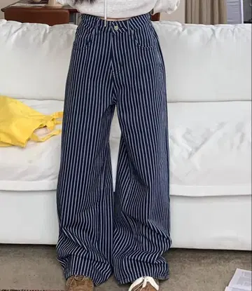 네이비 스트라이프 와이드 팬츠