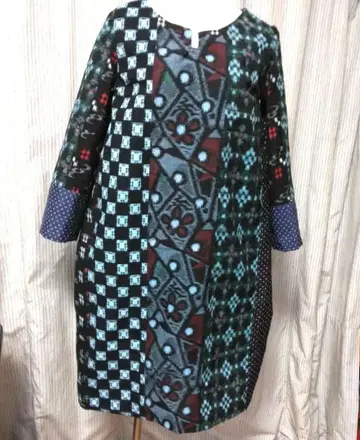 주로 구루메 카스리 각종 패턴을 모아 콘 스타일 롱 원피스 S 사이즈