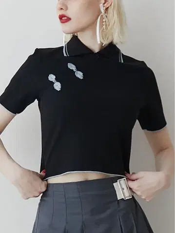 jouetie 차이나 폴로 상의 블랙