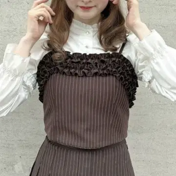 핀트 레지메 스트라이프 프릴 뷔스티에 브라운