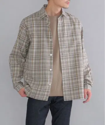 SHIPS 워셔블 울 체크 레귤러 카라 셔츠 S