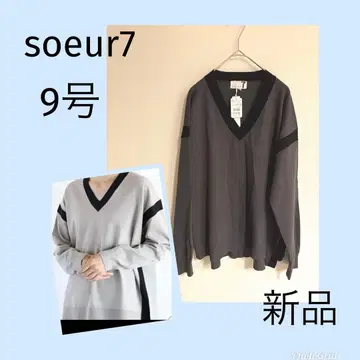 [새상품] 야마다야 soeur7 스르 배색 라인 니트 차콜 그레이 9호