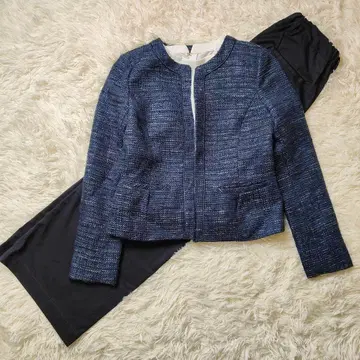 새상품급 그린 라벨 노카라 트위드 수트 셋업