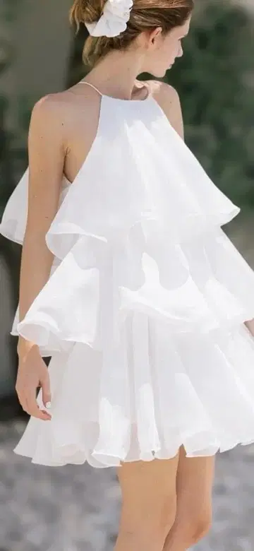 화이트 프릴 티어드 드레스 S