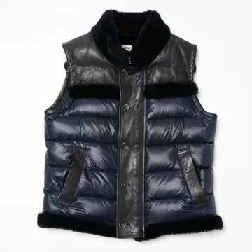 엠메티 EMMETI 하이브리드 무스탕 다운 베스트 가죽 네이비 48