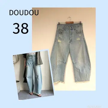DOUDOU 도두 데미지 커브 데님 색스 블루 38