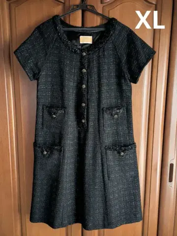 [ 새상품 ] 본상스 블랙 트위드 반팔 무릎 기장 원피스