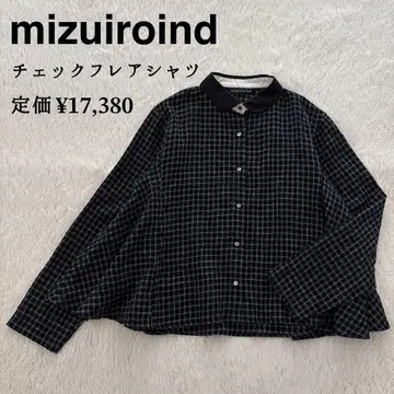 mizuiroind 둥근 카라 울 체크 플레어 셔츠 블라우스 블랙