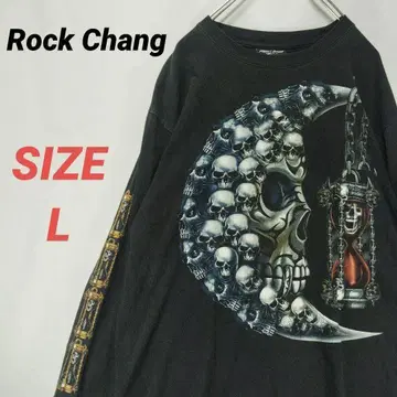 Rock Chang 락창 긴팔 티셔츠 스컬 밴드T 남성용 블랙