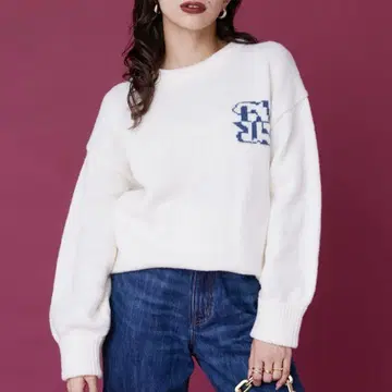 EVRIS 원 포인트 자카드 니트탑