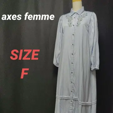 axes femme 꽃무늬 자수 롱 셔츠 원피스 스카이블루 광택