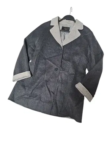 새상품급 레리안 Leilian 울 코트 미들 기장 그레이 투톤 컬러