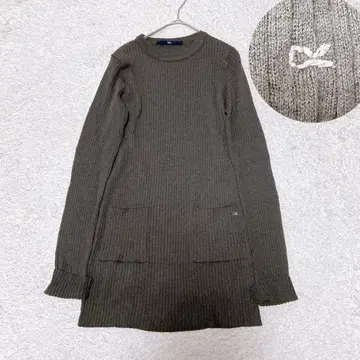 45R 코튼울 리브 니트 스웨터 R 자수 긴 길이 S