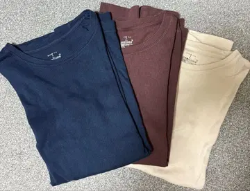 무인양품 따뜻한 면 울 크루넥 긴팔 T셔츠 L 사이즈 3장 세트