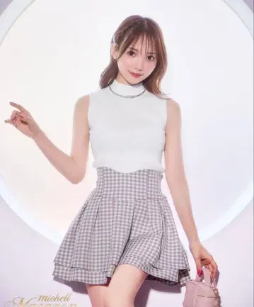 깅엄 체크 슬림 레그 스커트