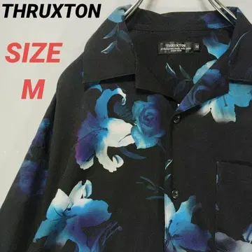 THRUXTON 꽃무늬 오픈 카라 남성용 올 패턴 셔츠 M 블랙