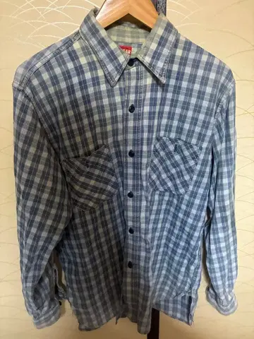 슈가케인 코튼 체크 셔츠 L 사이즈 카라 뒷면 데미지