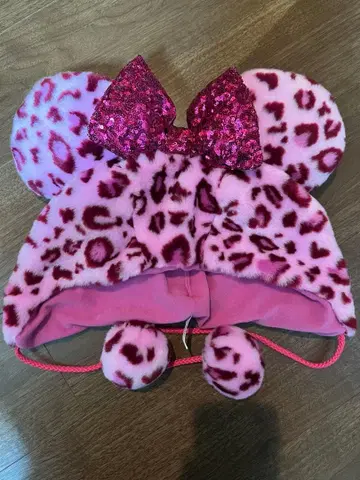 미키 귀도리 핑크 레오파드 무늬 모자 미니