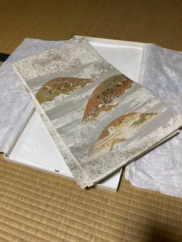 특선 초목 염색 후쿠로 오비 골드 컬러 무늬